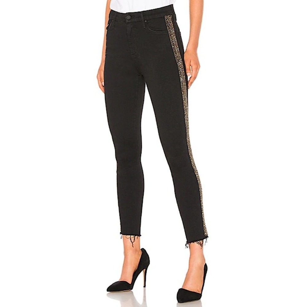 Mother High Waisted Looker Ankle Fray Jeans in‎ Guilty Flash  Women's 24 Black